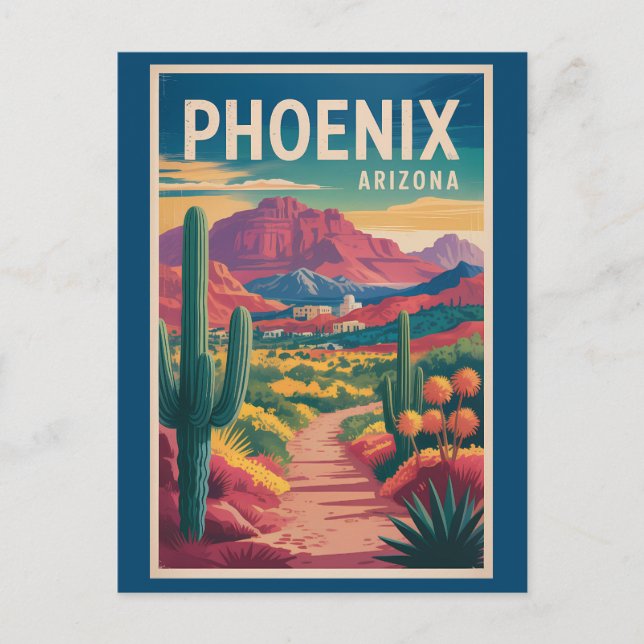 Phoenix Arizona Illustration Travel Art Vintage Postcard (Front)