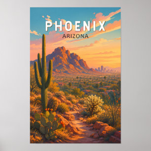 Phoenix Arizona Illustration Travel Art Vintage Poster