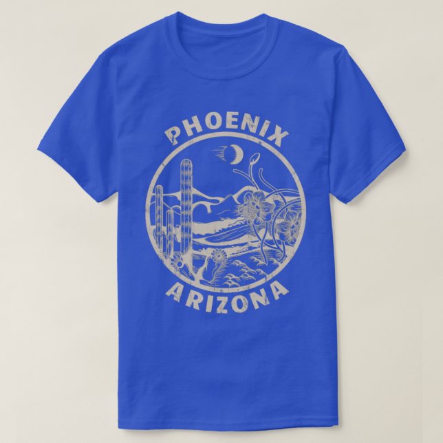 Phoenix Arizona Linocut Distressed Desert Illustra T-Shirt (Design Front)