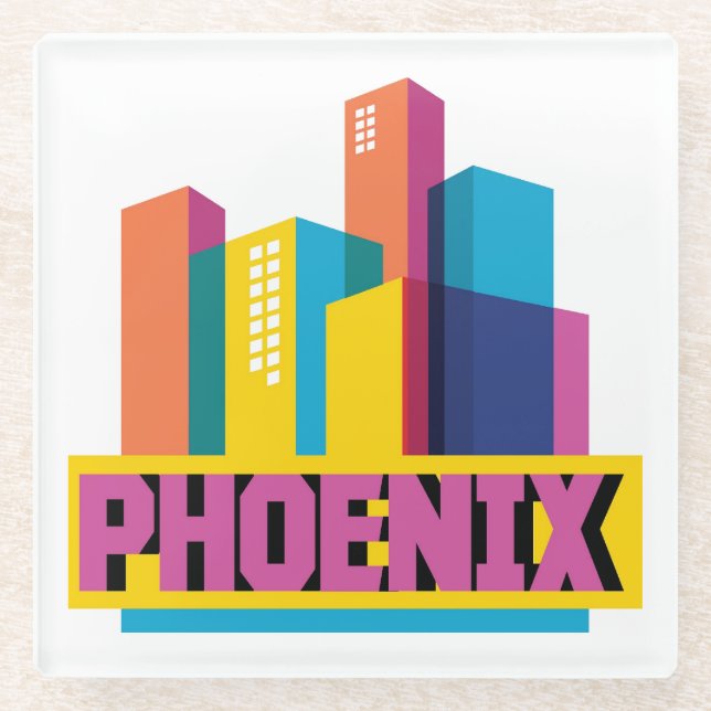 Phoenix, Arizona | Neon Skyline Glass Coaster (Front)