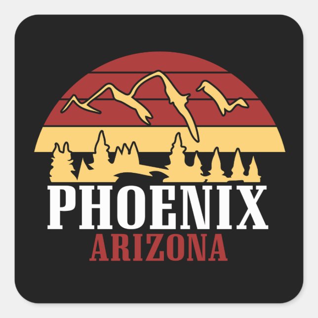Phoenix Arizona Skyline Art Print Retro Sunset Square Sticker (Front)
