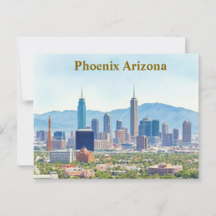 Phoenix Arizona Skyline in Daytime vintage paintin Postcard
