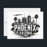Phoenix Arizona Skyline Postcard<br><div class="desc">Show your love for the Valley of the Sun with this striking black and white Phoenix skyline design. Featuring iconic downtown architecture, palm trees, and desert vibes, this minimal yet bold artwork celebrates the modern spirit of Arizona’s capital city. Perfect for Phoenix natives, travelers, or desert city lovers, this design...</div>