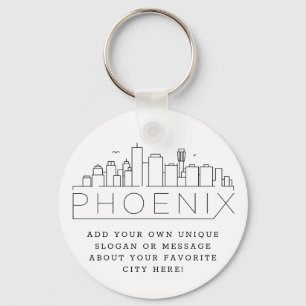 Phoenix, Arizona Stylized Skyline   Custom Slogan Key Ring