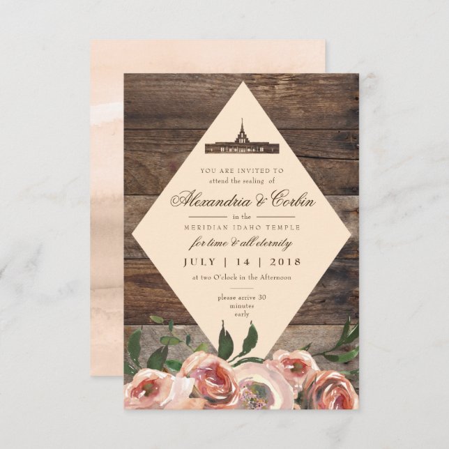 Phoenix Arizona Temple Sealing Card  | Rustic Wood (Front/Back)