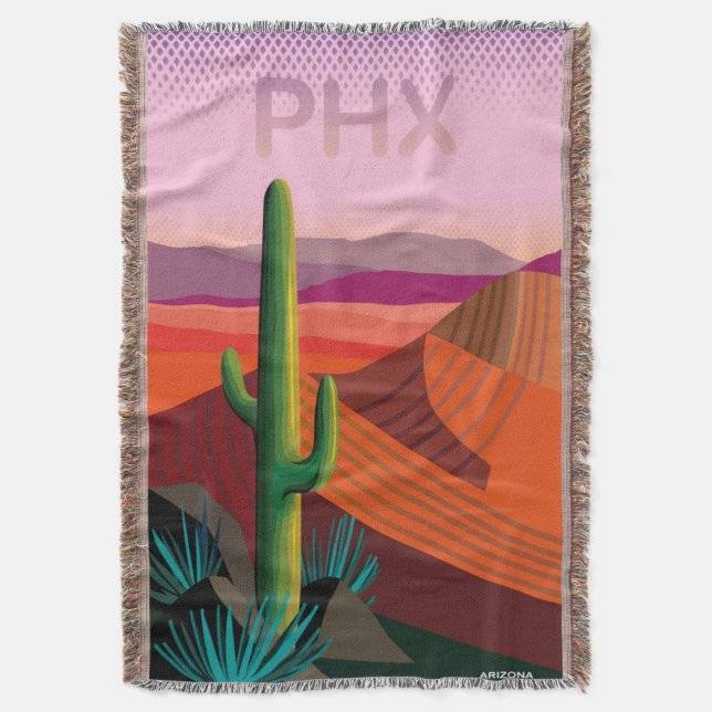 Phoenix Arizona | Travel Poster Throw Blanket (Front Vertical)