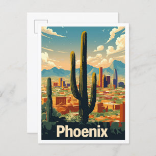 Phoenix Arizona US Art Vintage Travel Illustration Postcard