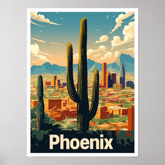 Phoenix Arizona US Art Vintage Travel Illustration Poster (Front)