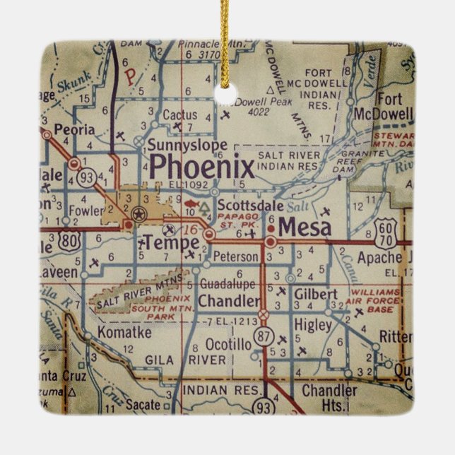 Phoenix AZ Vintage Map Ceramic Ornament (Back)