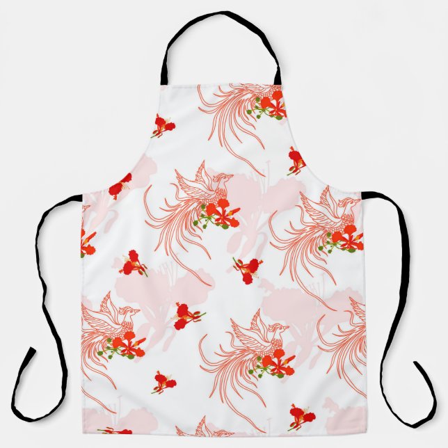 Phoenix Bird And Phoenix Flower Seamless Pattern Apron (Front)