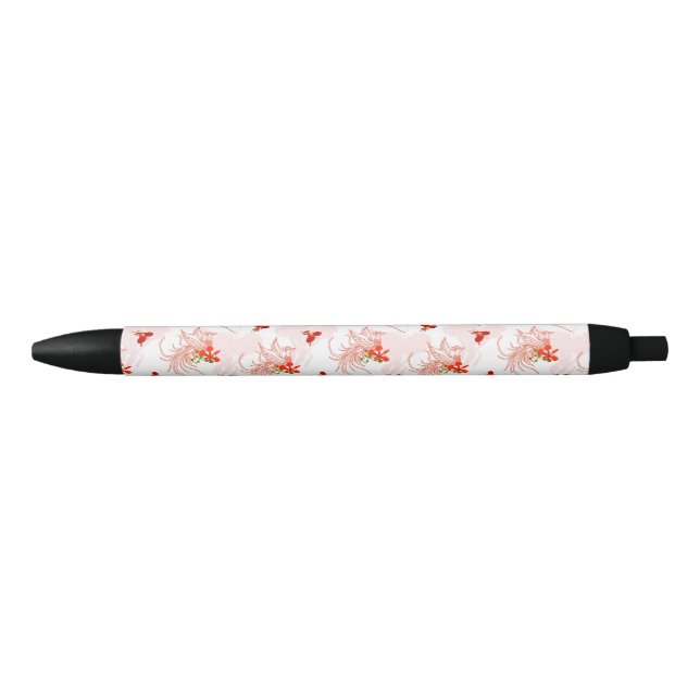Phoenix Bird And Phoenix Flower Seamless Pattern Black Ink Pen (Front)