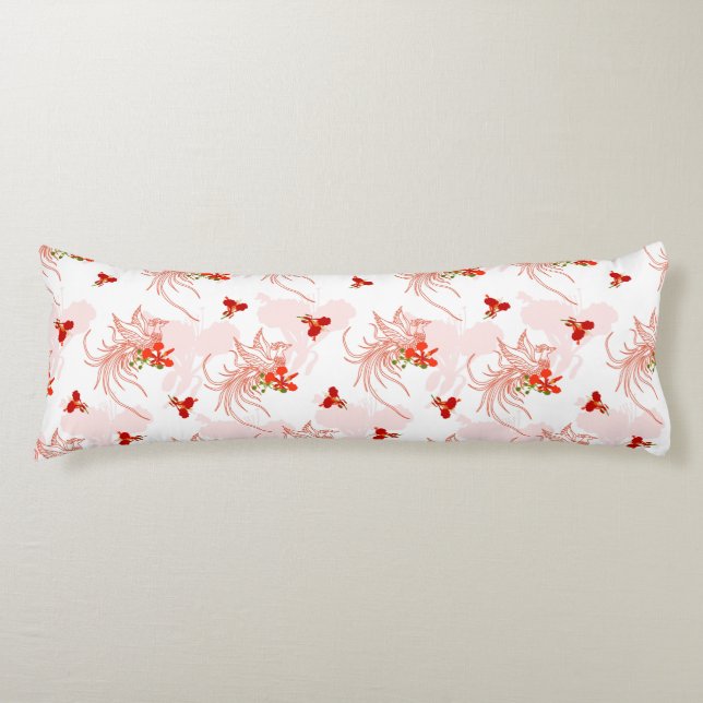 Phoenix Bird And Phoenix Flower Seamless Pattern Body Cushion (Front)