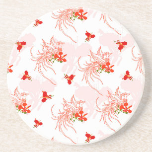 Phoenix Bird And Phoenix Flower Seamless Pattern Coaster