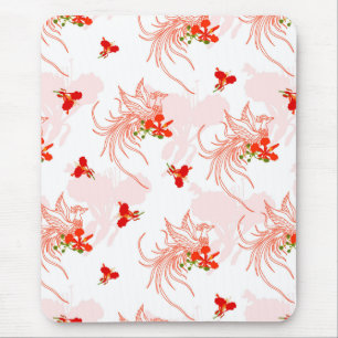 Phoenix Bird And Phoenix Flower Seamless Pattern Mouse Pad