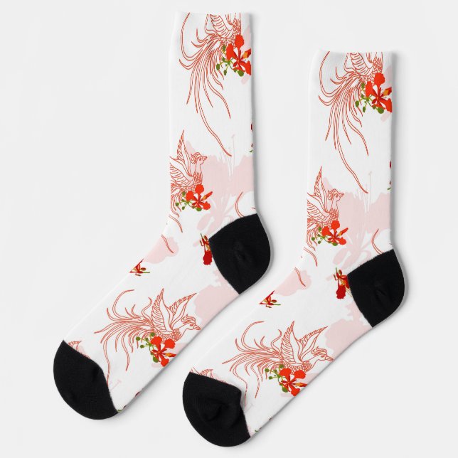 Phoenix Bird And Phoenix Flower Seamless Pattern Socks (Left)