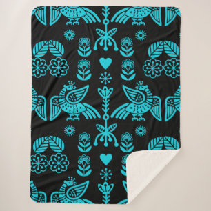 Phoenix Bird Folk Art Print Sherpa Blanket