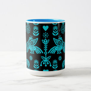 Phoenix Bird Folk Art Print Two-Tone Coffee Mug