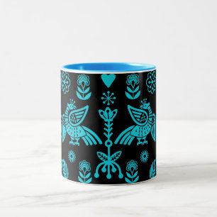 Phoenix Bird Folk Art Print Two-Tone Coffee Mug