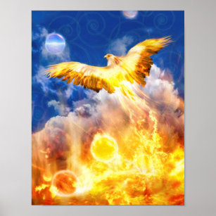 Phoenix Bird RISE ABOVE YOUR TROUBLES Poster