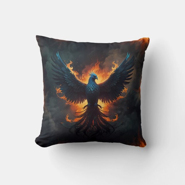 Phoenix Bird Rising with Flames Cushion (Front)