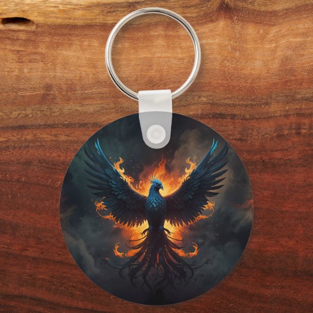 Phoenix Bird Rising with Flames Key Ring (Back)