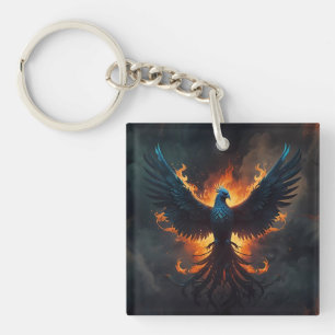 Phoenix Bird Rising with Flames Key Ring