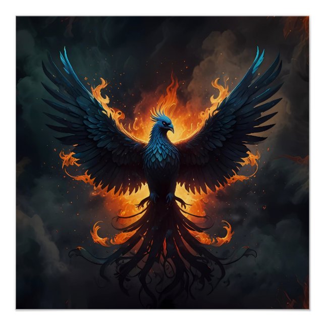 Phoenix Bird Rising with Flames Poster (Front)