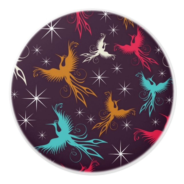 Phoenix Birds Figure Pattern Ceramic Knob (Front)
