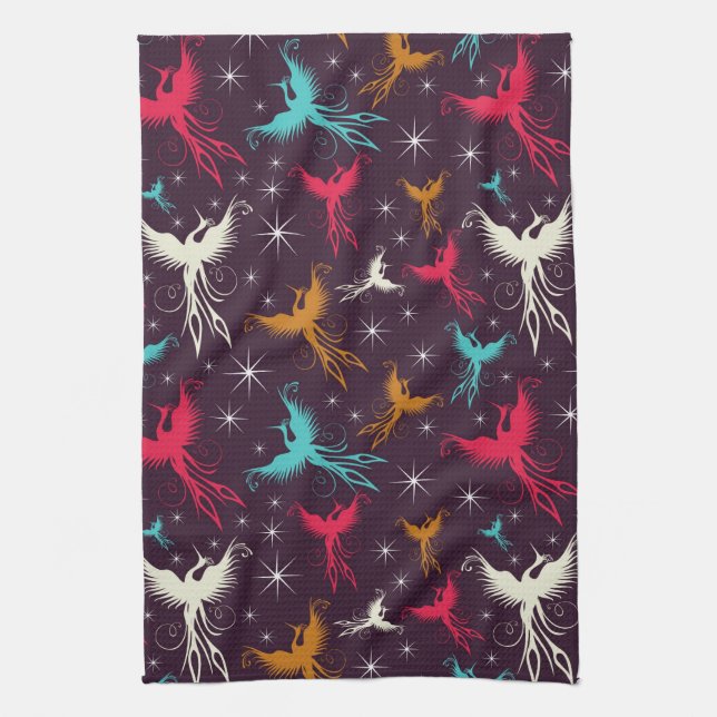 Phoenix Birds Figure Pattern Tea Towel (Vertical)
