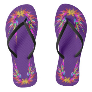 Phoenix - colourful fractal art on black jandals