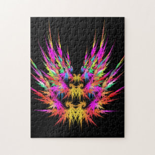Phoenix - colourful fractal art on black jigsaw puzzle