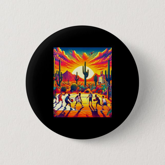Phoenix desert sunset basketball_ heatwave  6 cm round badge (Front)