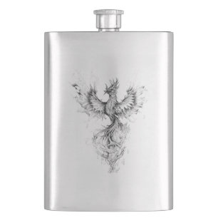Phoenix Fantasy Wild Animal Illustration Art Tatto Hip Flask