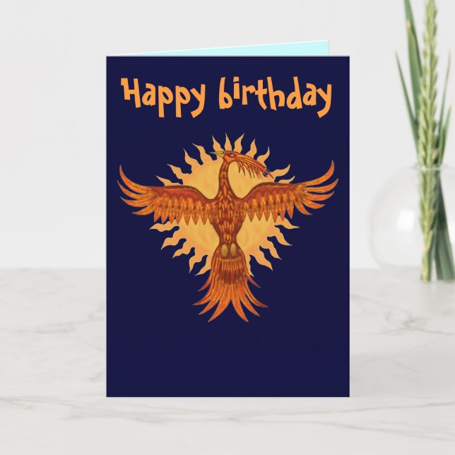 Phoenix fire bird cool happy birthday card design (Front)