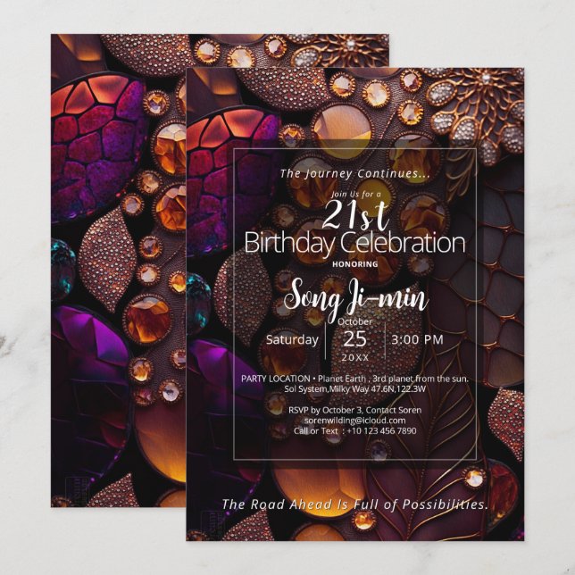 Phoenix Fire | Botanical Gemstone Abstract Invitation (Front/Back)