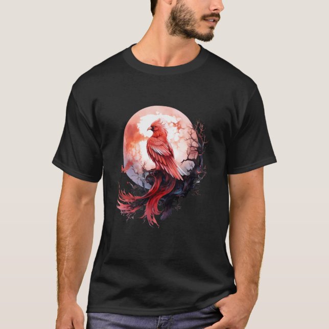 Phoenix Fire Phoenix Bird Moon Sakura Tree Mythica T-Shirt (Front)