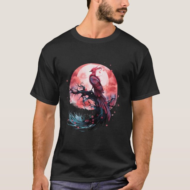 Phoenix Fire Phoenix Bird Sakura Tree Mythical Bir T-Shirt (Front)