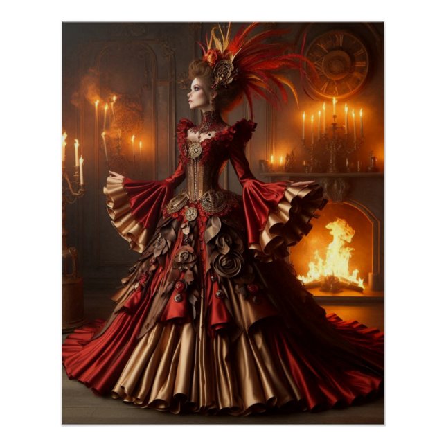 Phoenix Fire Queen Steampunk Victorian Industrial Poster (Front)