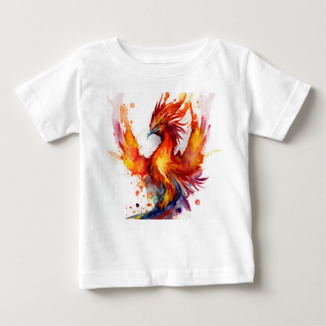 Phoenix in Flames Watercolor Design Baby T-Shirt (Front)