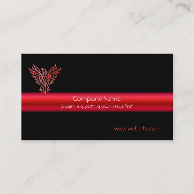 Phoenix in Red on black and metallic-look stripe Business Card (Front)