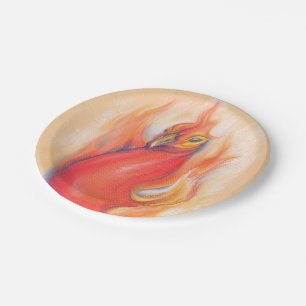 Phoenix in the Flames Pastel Art Paper Plate