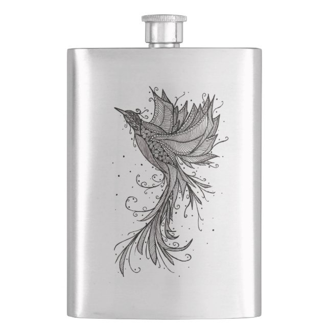 Phoenix Line Art Tattoo Hip Flask (Front)