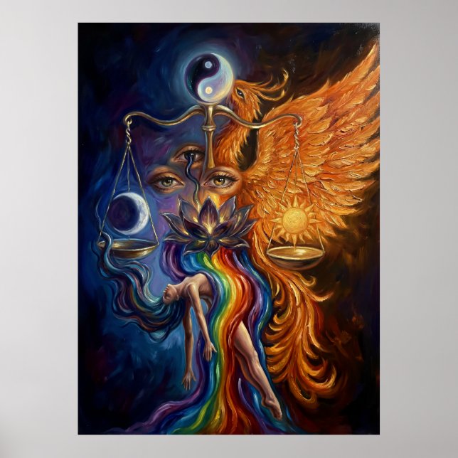 Phoenix & Lotus Spiritual Art Poster (Front)