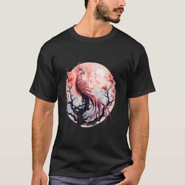 Phoenix Moon Fire Phoenix Bird Sakura Tree Mythica T-Shirt (Front)