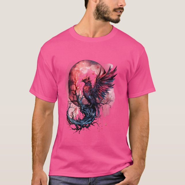 Phoenix Moon Fire Phoenix Bird Sakura Tree Mythica T-Shirt (Front)