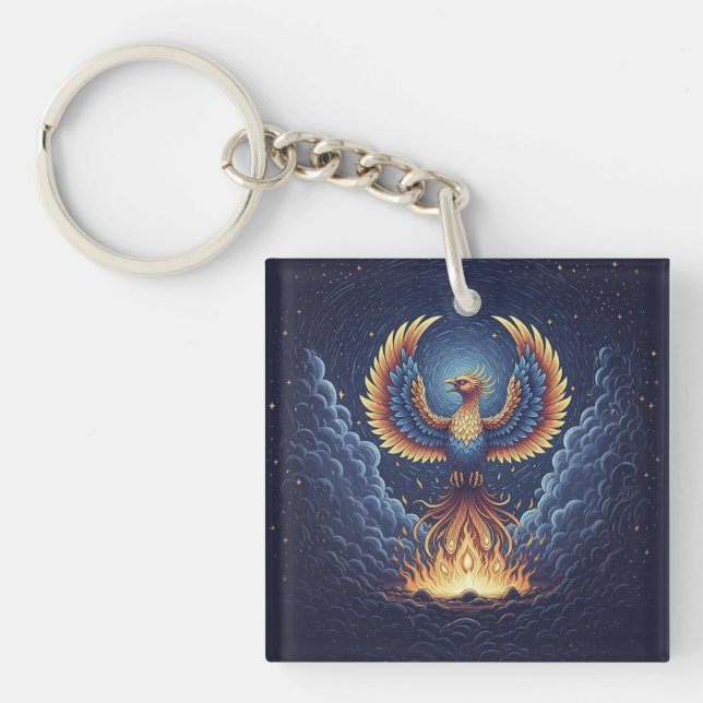 Phoenix: mystical world, symbol of good fortune key ring (Front)