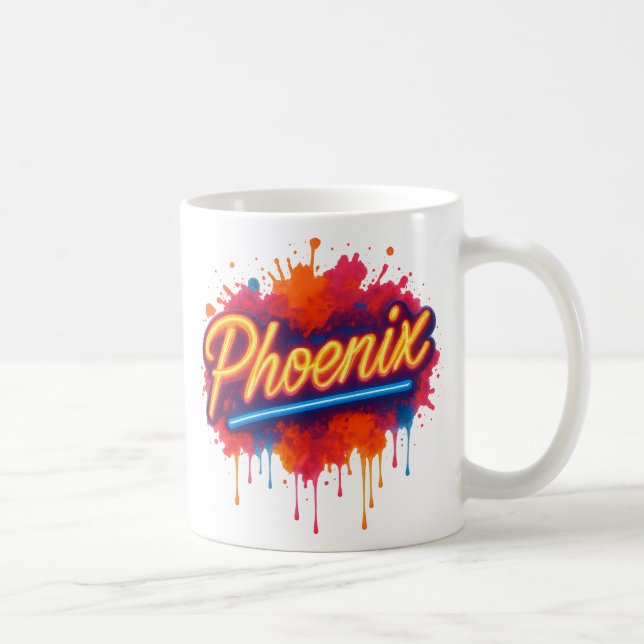 Phoenix Neon Graffiti – Retro Street Art Glow Mug (Right)
