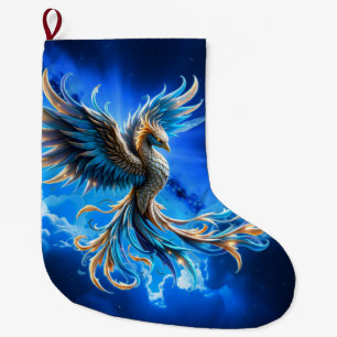 Phoenix of the Sapphire Dawn Large Christmas Stocking