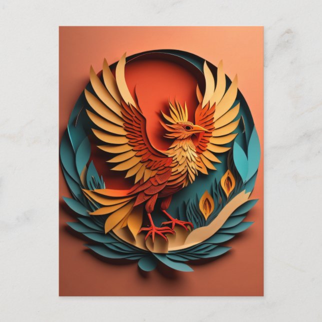 Phoenix Paper Art Design T-shirt  Postcard (Front)