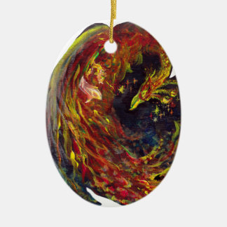Phoenix Pheonix Red Firebird Thunderbird Flames Ceramic Tree Decoration